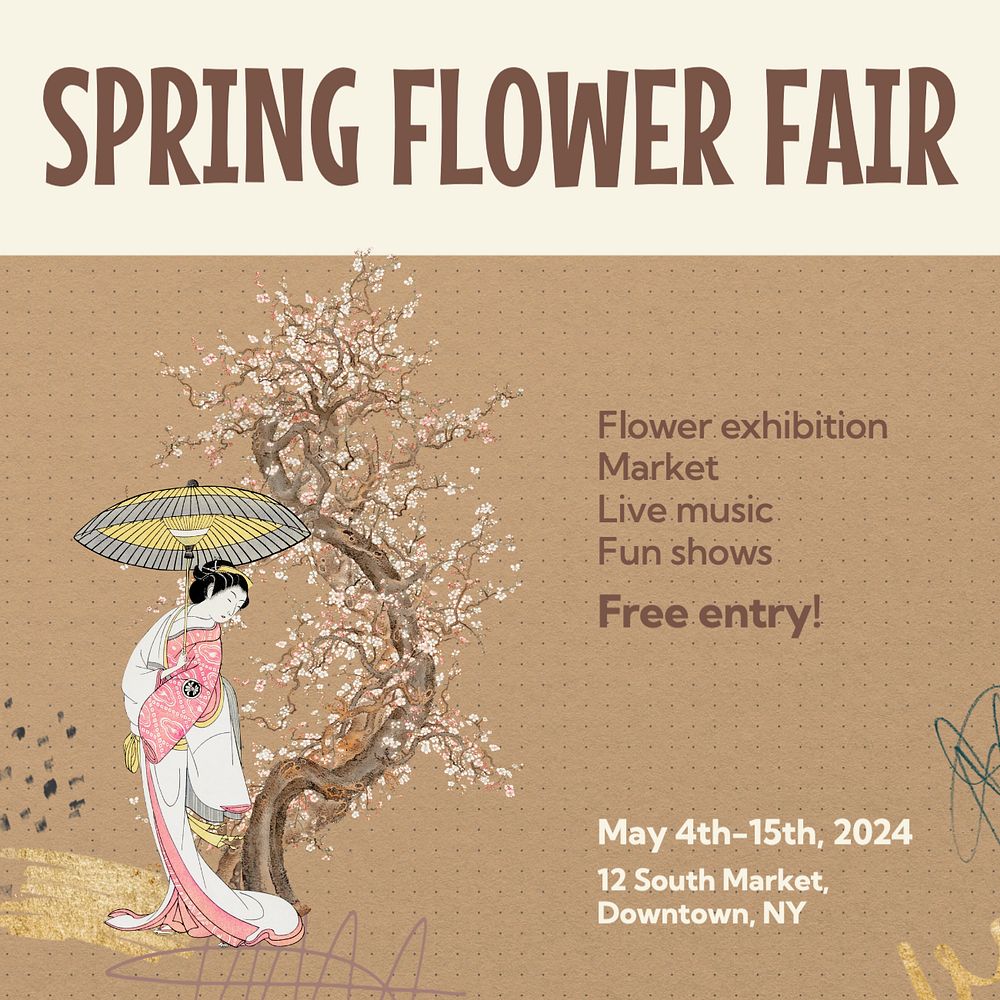 Spring flower fair Instagram post template, editable text