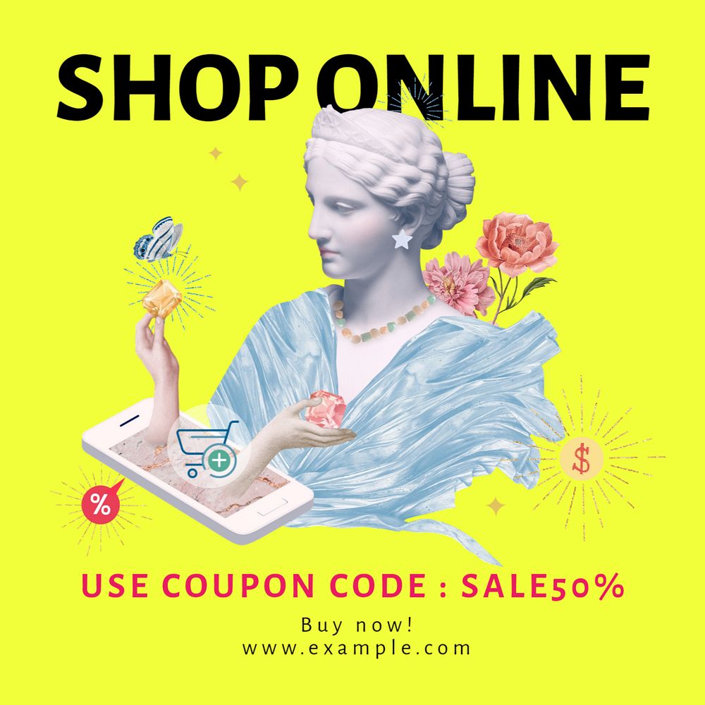 Shop online Instagram post template, editable text