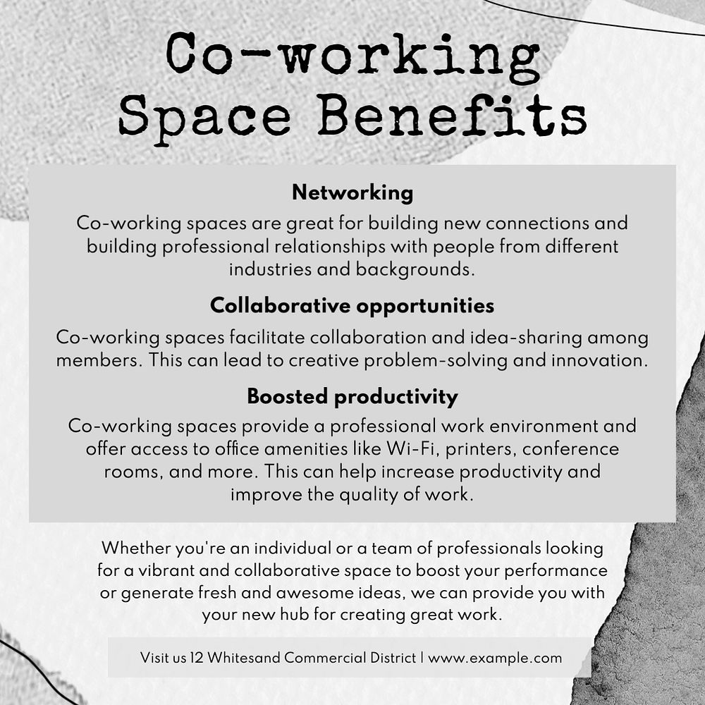 Co-working space Instagram post template, editable design