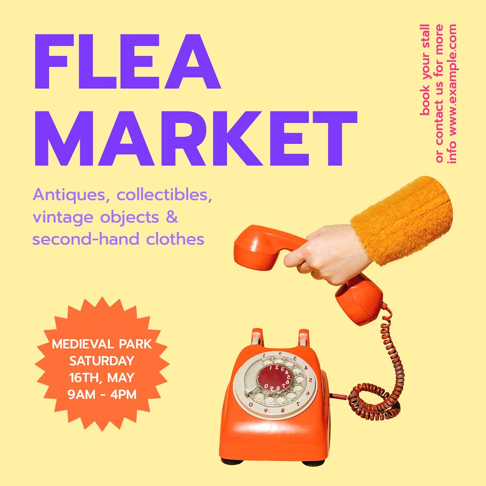 Flea market Instagram post template, editable text