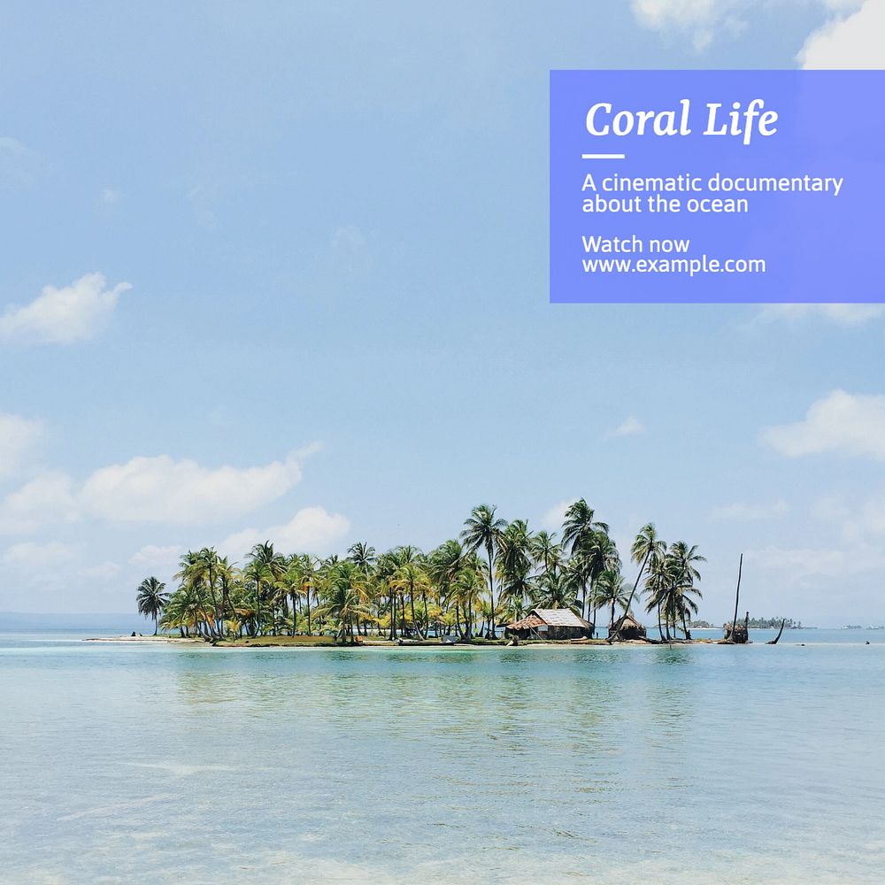 Coral life Instagram post template, editable text