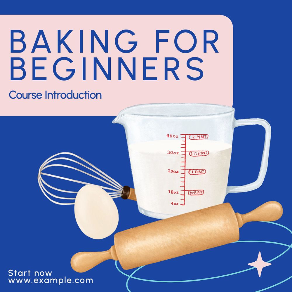 Baking for beginners Instagram post template, editable text