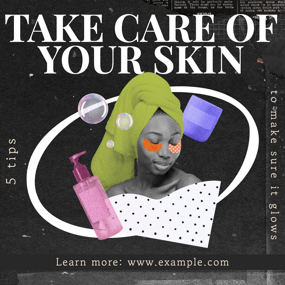 Skincare Instagram post template, editable text