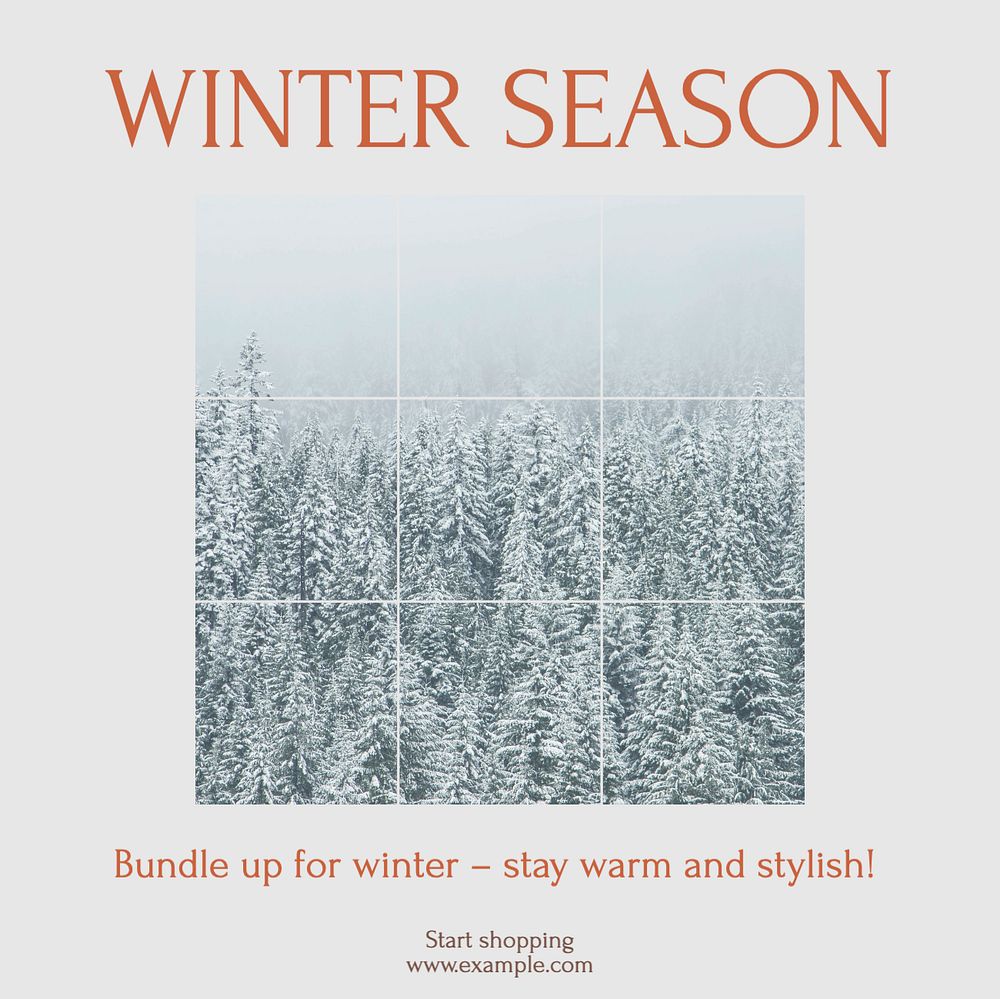 Winter season Instagram post template, editable text