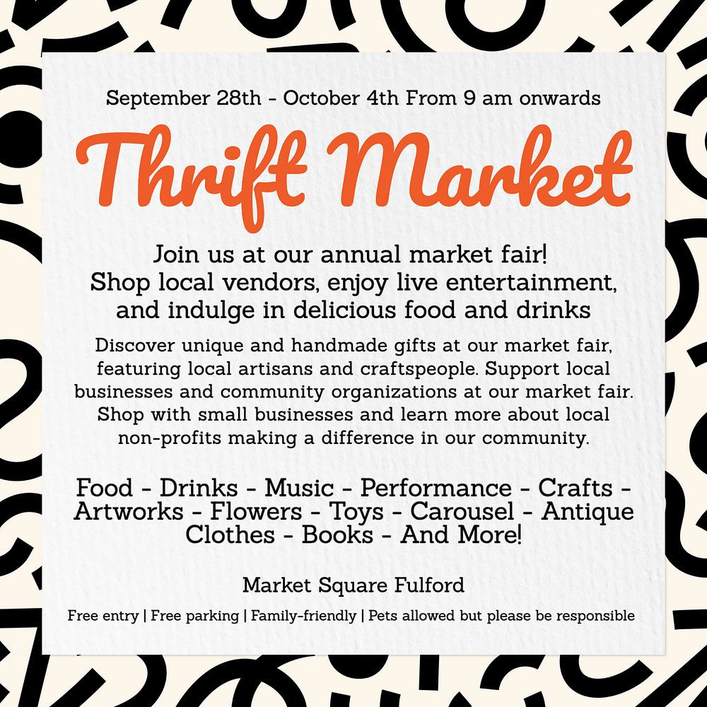 Thrift market Instagram post template, editable design