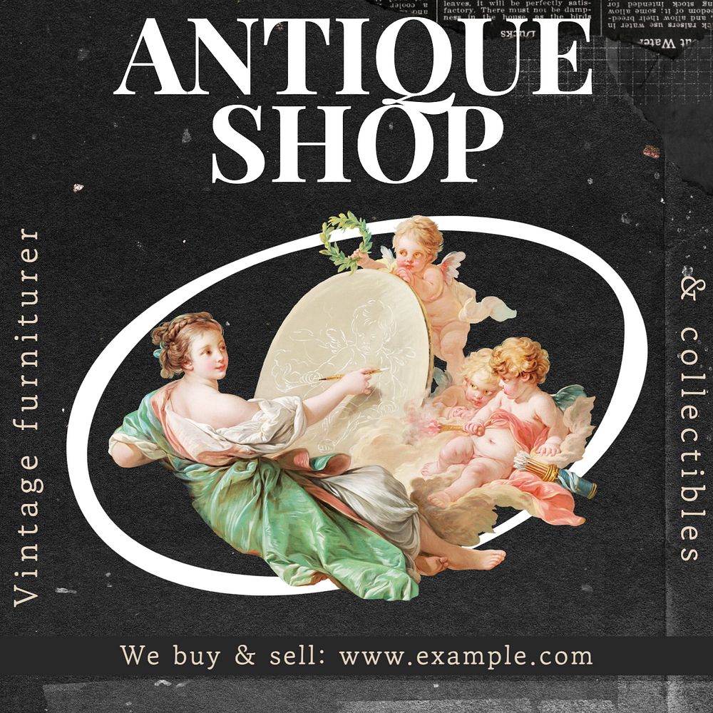 Antique shop Instagram post template, editable text