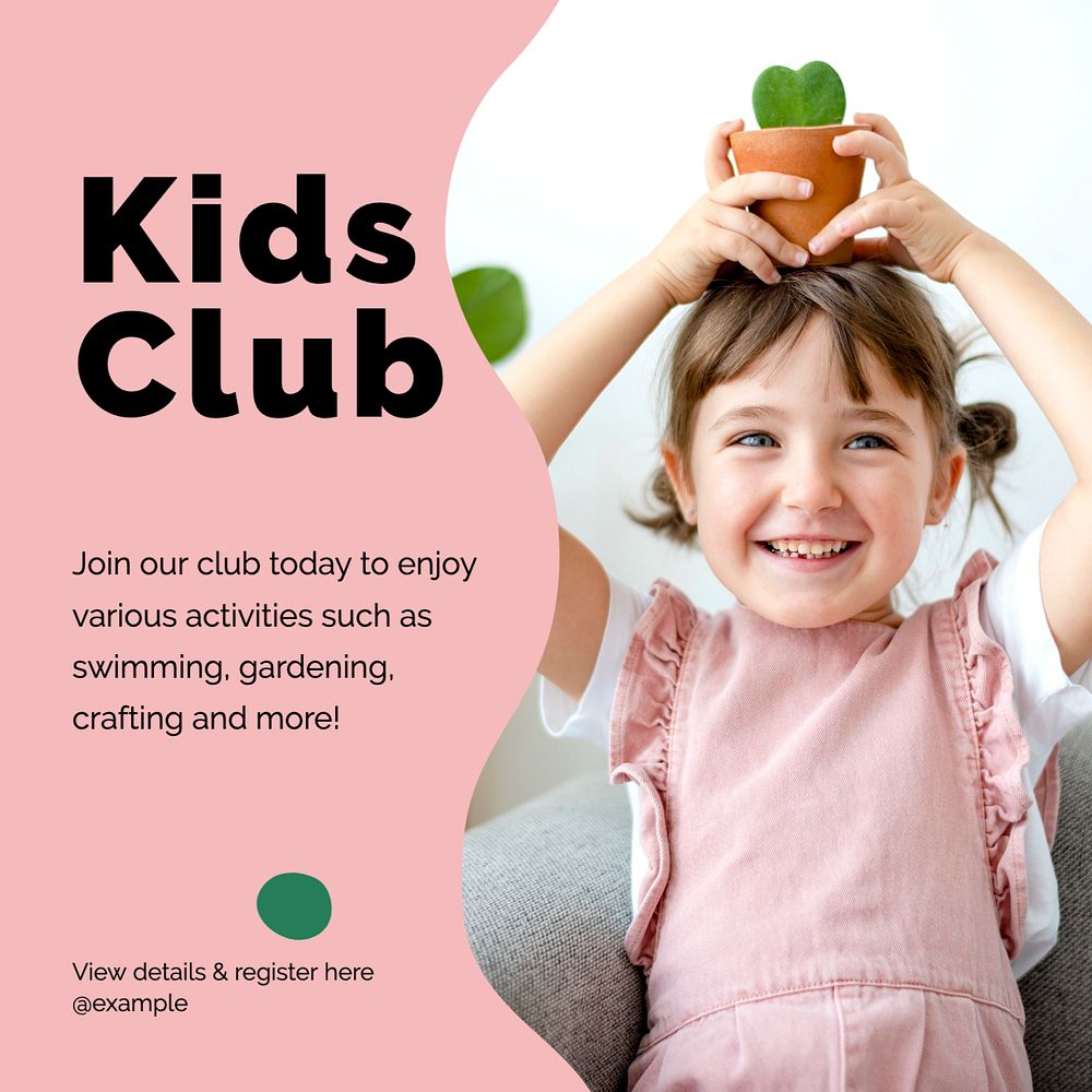 Kids club Instagram post template, editable text