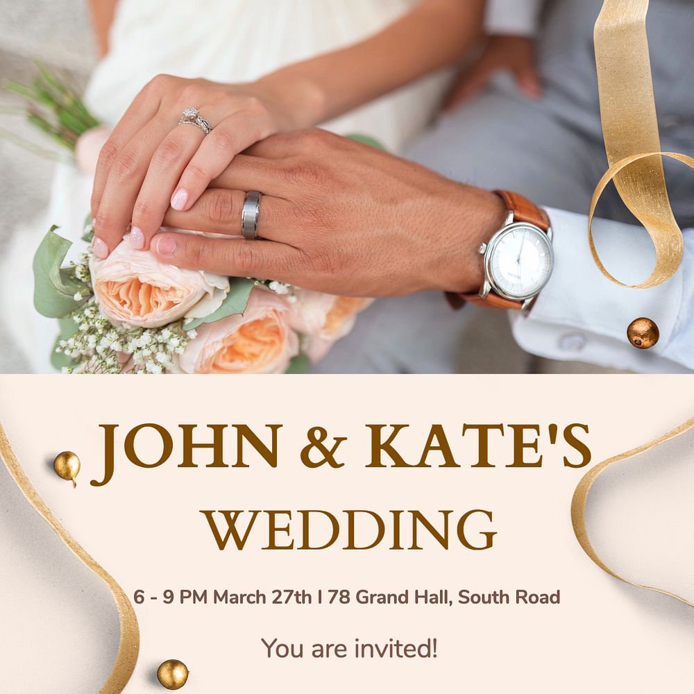 Wedding invitation Instagram post template, editable text