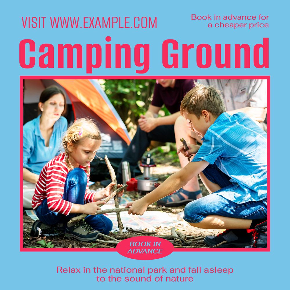 Camping ground Instagram post template, editable text