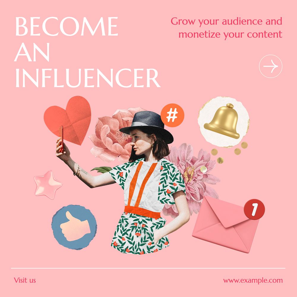 Become an influencer Instagram post template, editable text