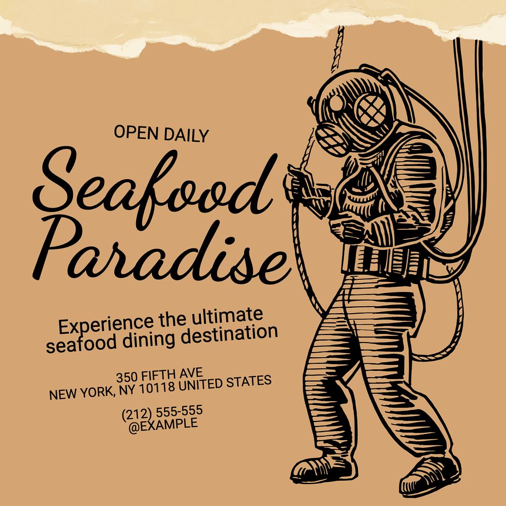 Seafood restaurant fish Instagram post template, editable text