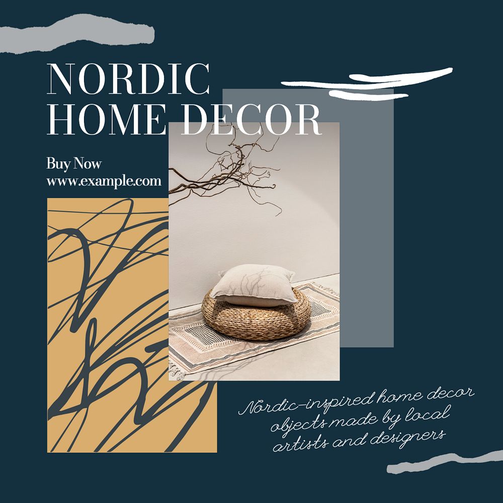 Nordic home decor Instagram post template, editable text