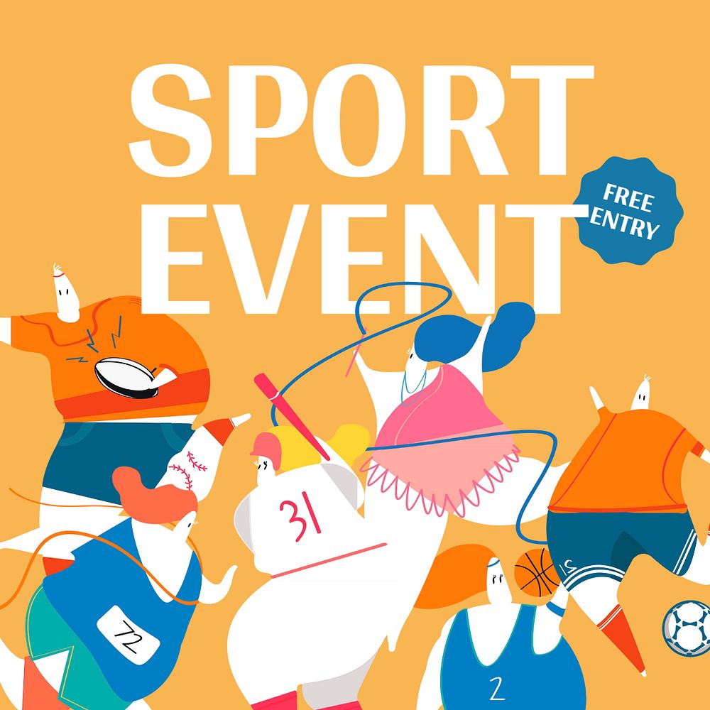 Sport event Instagram post template, cute athlete illustration