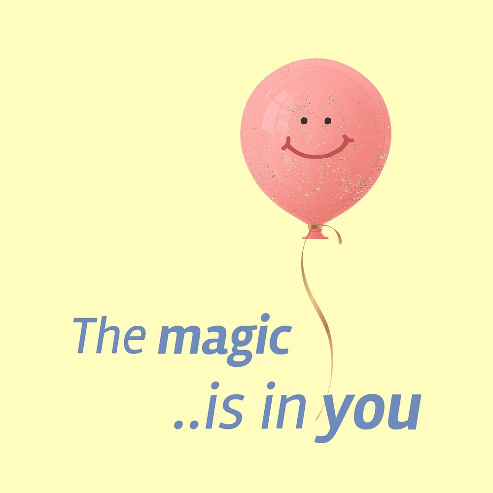 Pink balloon Instagram post template, positive quote