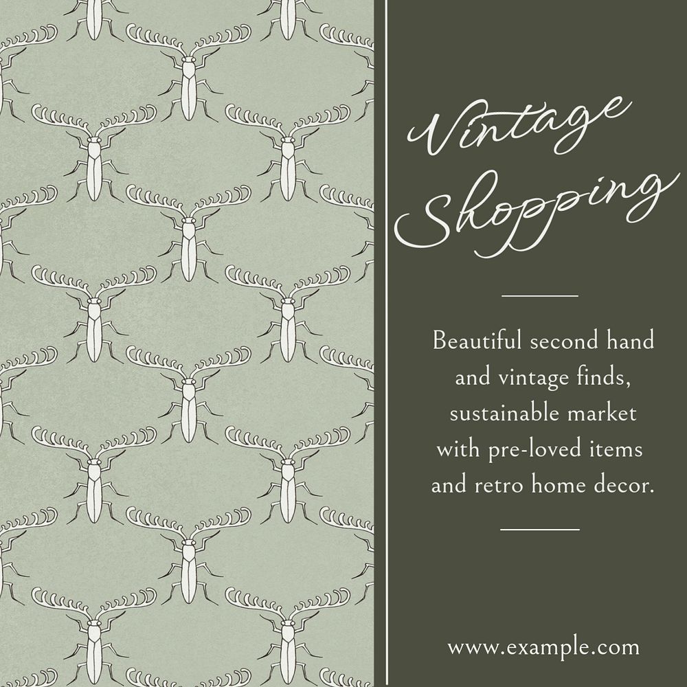 Vintage shopping Instagram post template, green bug pattern, famous Maurice Pillard Verneuil artwork remixed by rawpixel