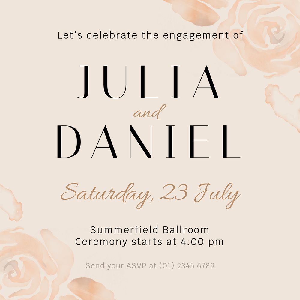 Wedding invitation Instagram post template, watercolor aesthetic
