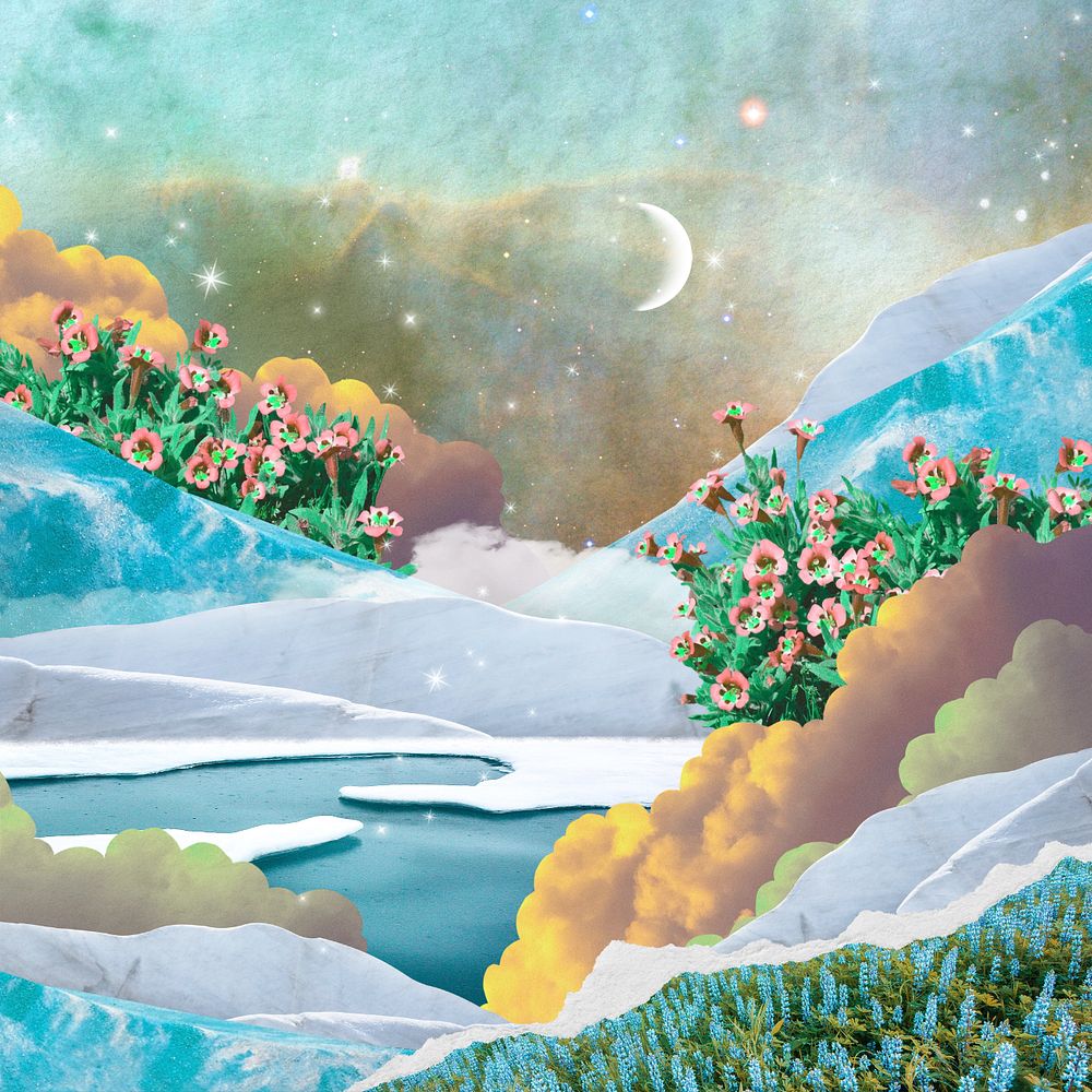 Surreal nature background, collage art design