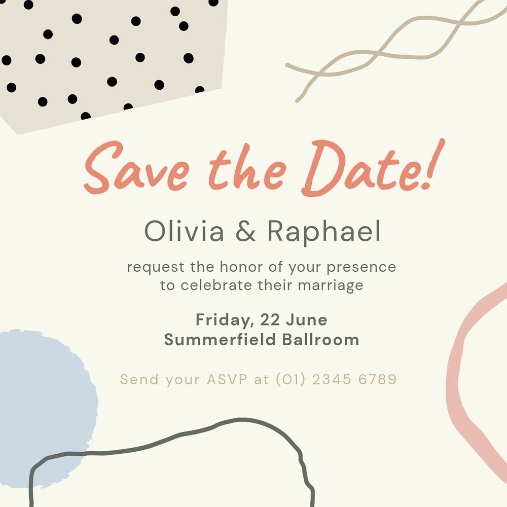Memphis wedding Instagram post template, cute pastel design