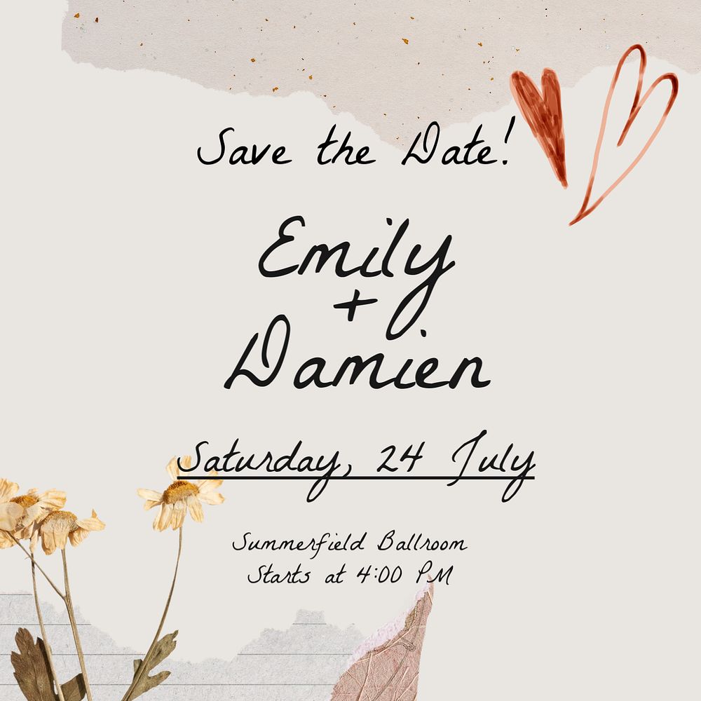 Aesthetic wedding Instagram post template, Autumn collage