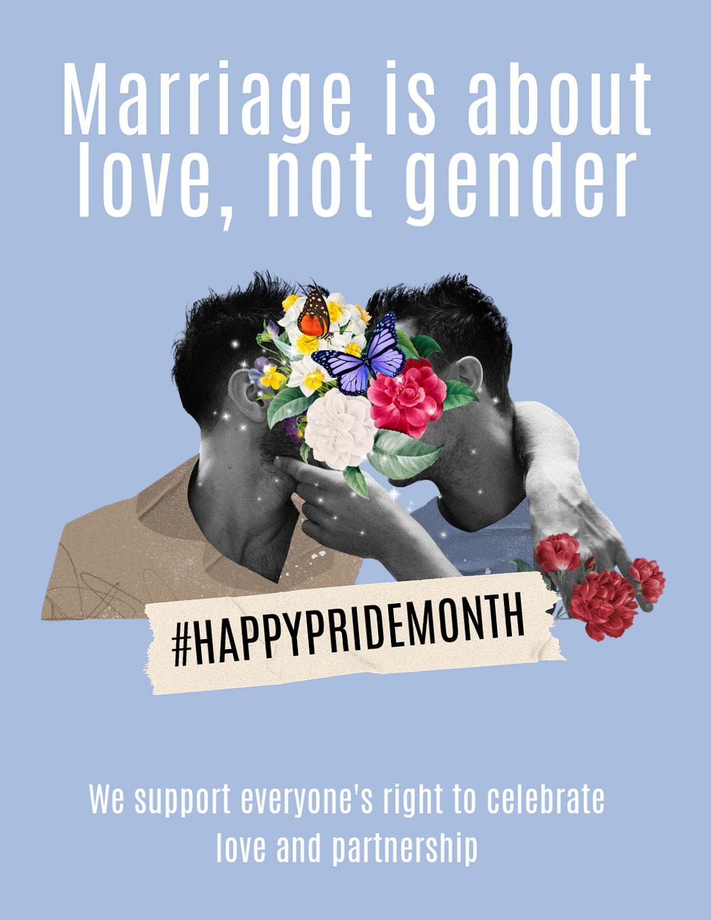 Happy Pride Month flyer template, aesthetic gay couple collage