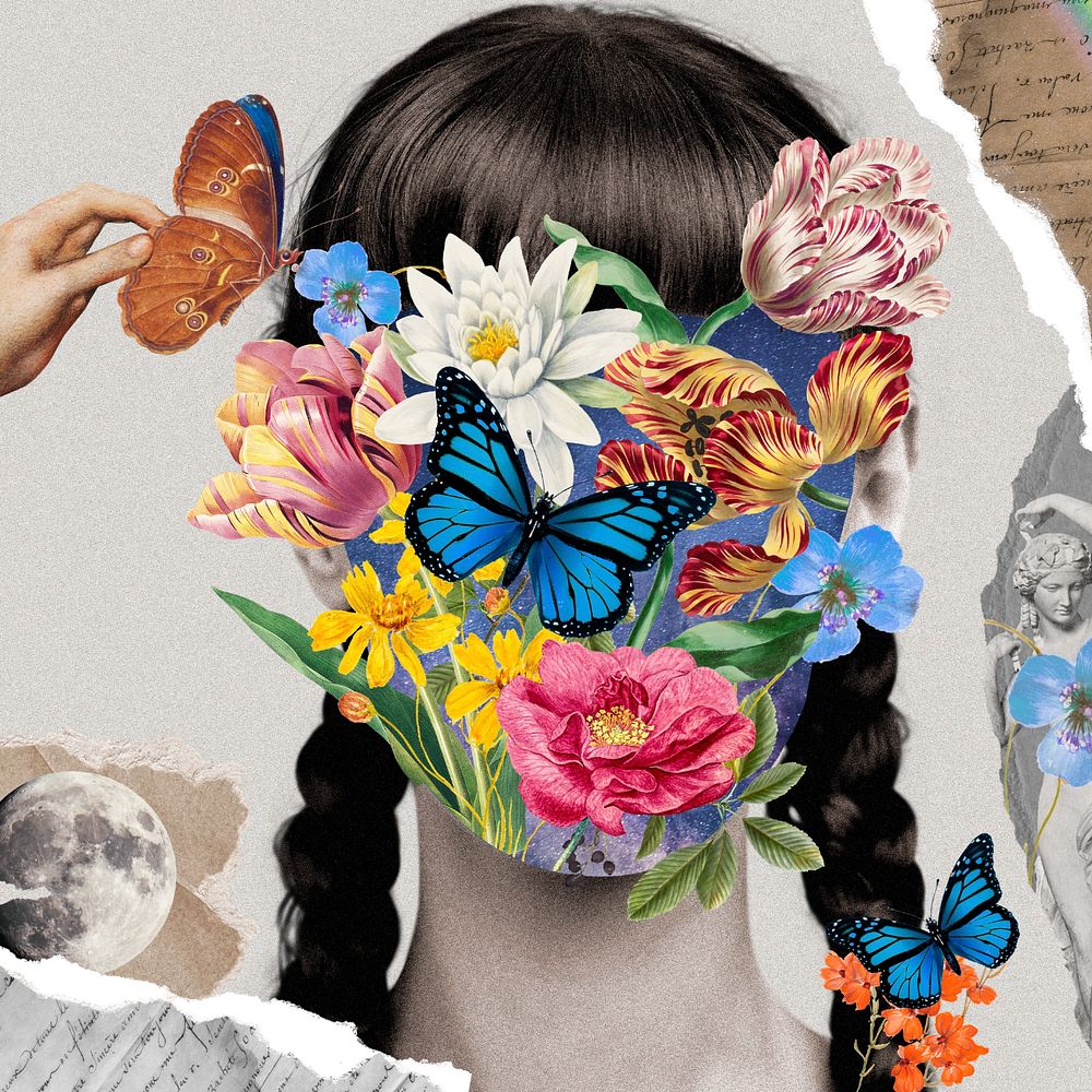 Abstract woman portrait background, surreal remixed media