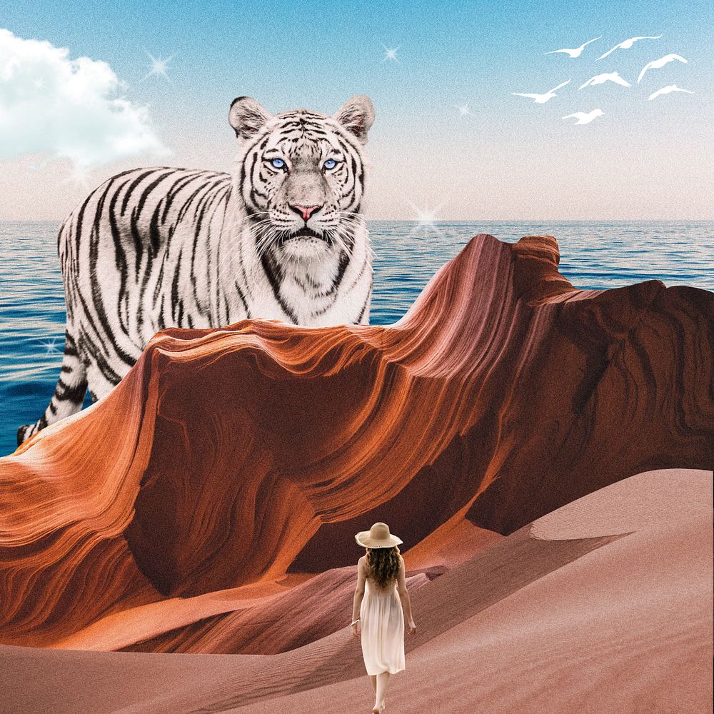 Surreal antelope canyon background, tiger remixed media