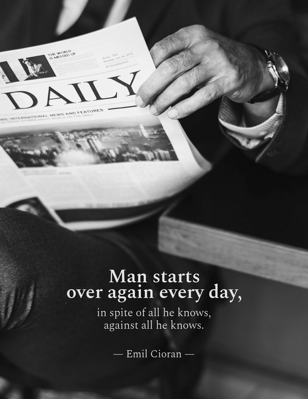 Businessman quote flyer template, man reading newspaper photo