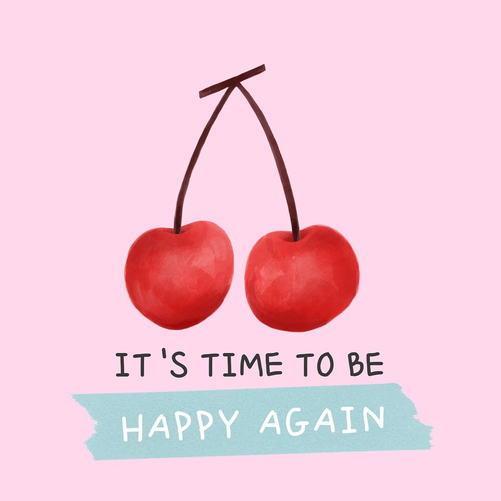 Cute cherry Instagram post template, watercolor design 