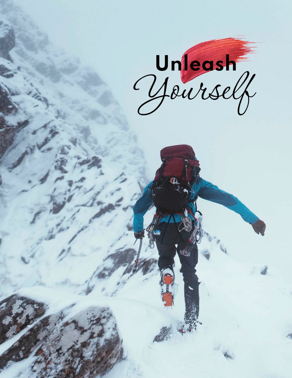 Mountain hiking flyer template, unleash yourself quote