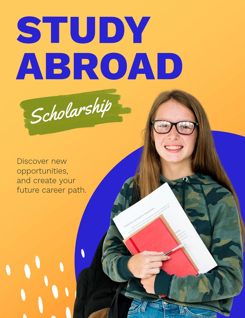 Study abroad flyer template, educational campaign 