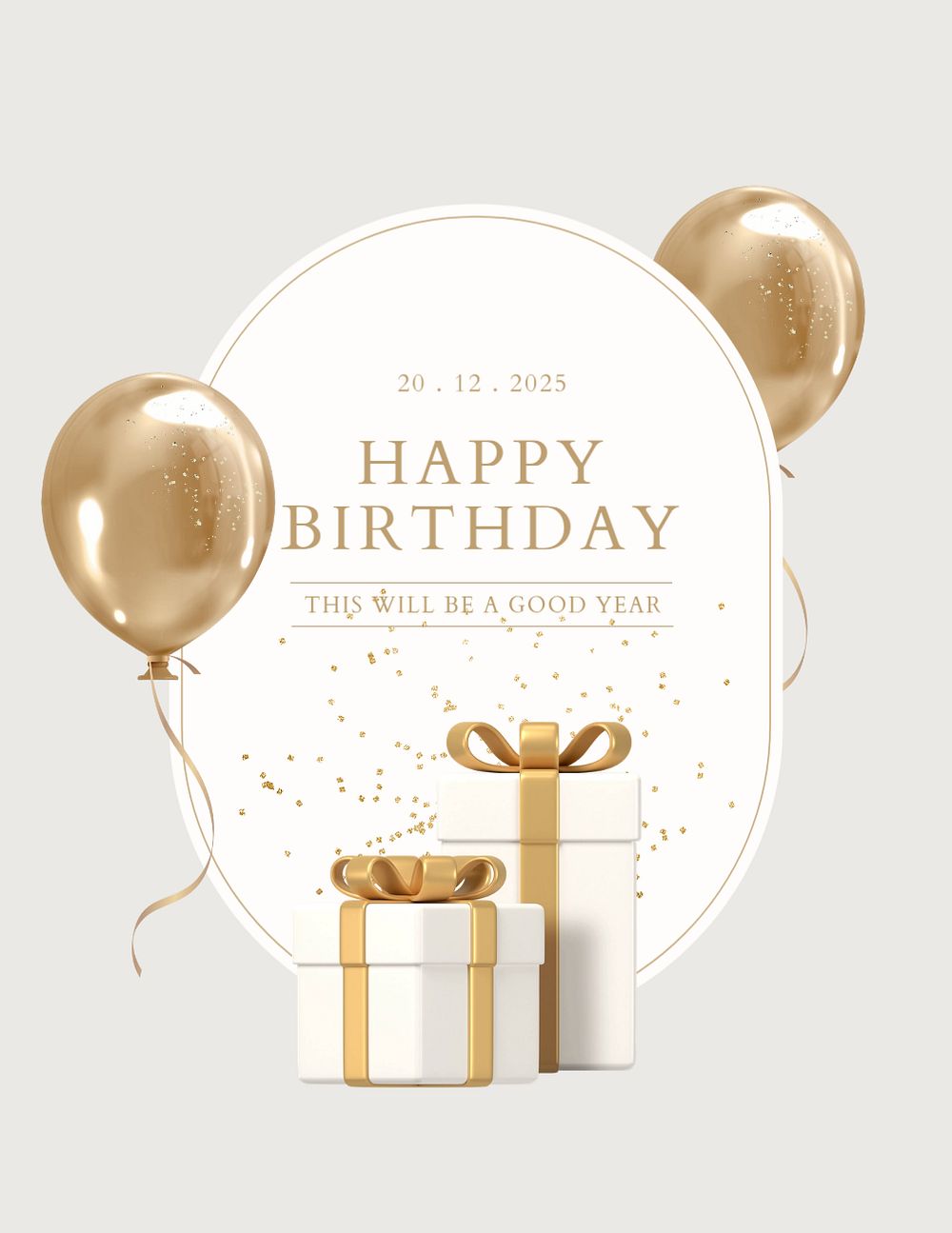 Gold birthday flyer template, 3D rendering aesthetic