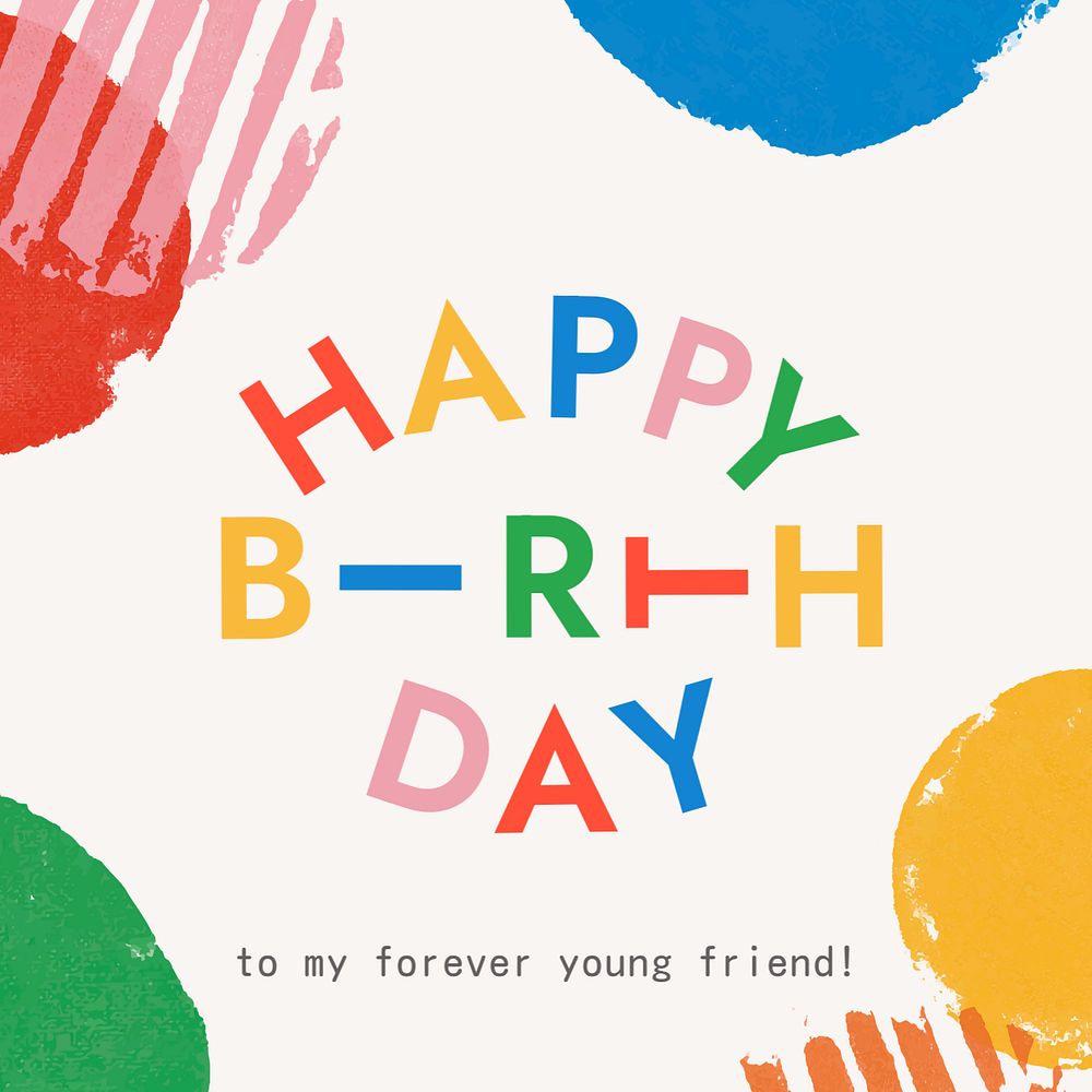 Birthday greeting Instagram post template, colorful typography
