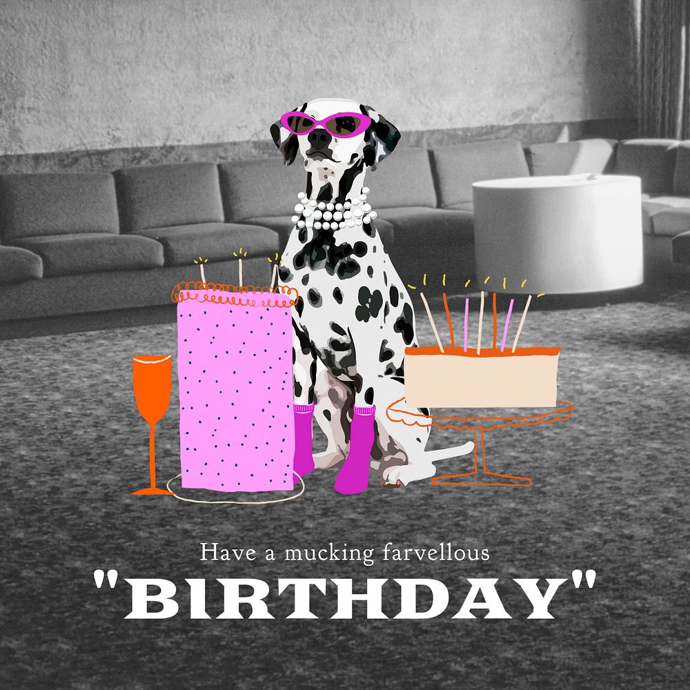 Dog birthday Instagram post template, cute pet photo