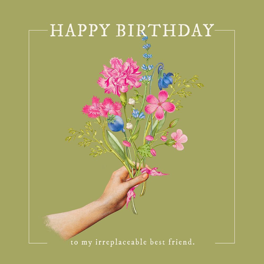 Vintage flower Instagram post template, birthday greeting card