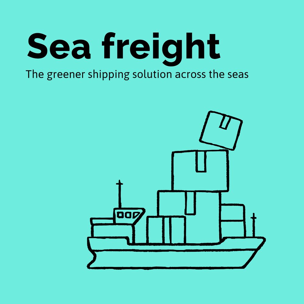 Sea freight Facebook post template, cute doodle 