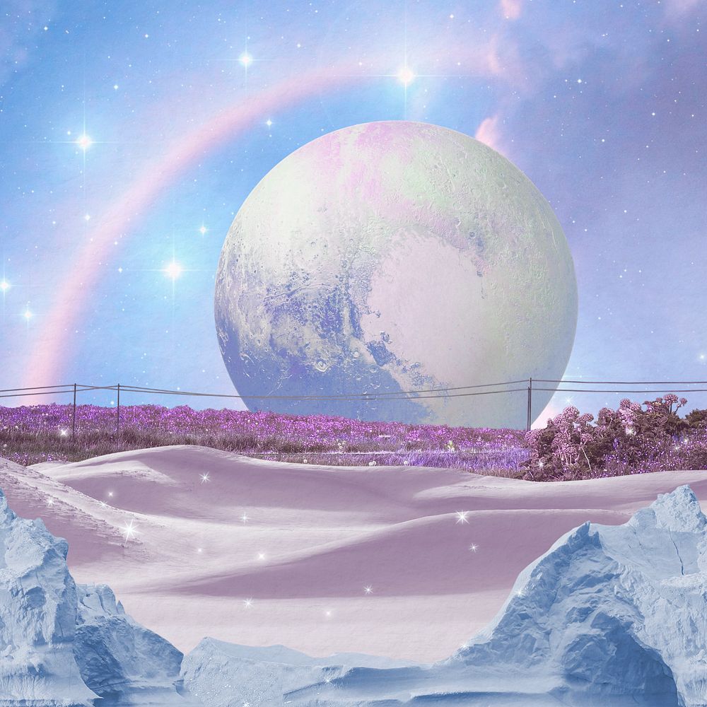 Surreal escapism collage editable background, blue planet design