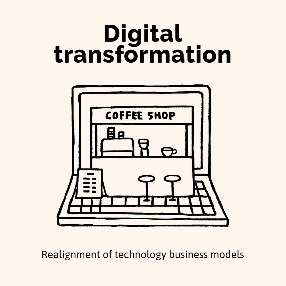 Online coffee shop template Instagram post, cute doodle 