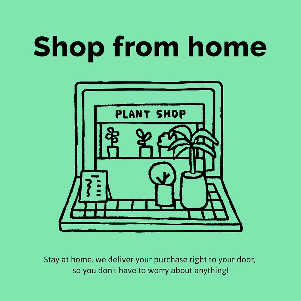 Online plant shop template Instagram post, cute doodle 