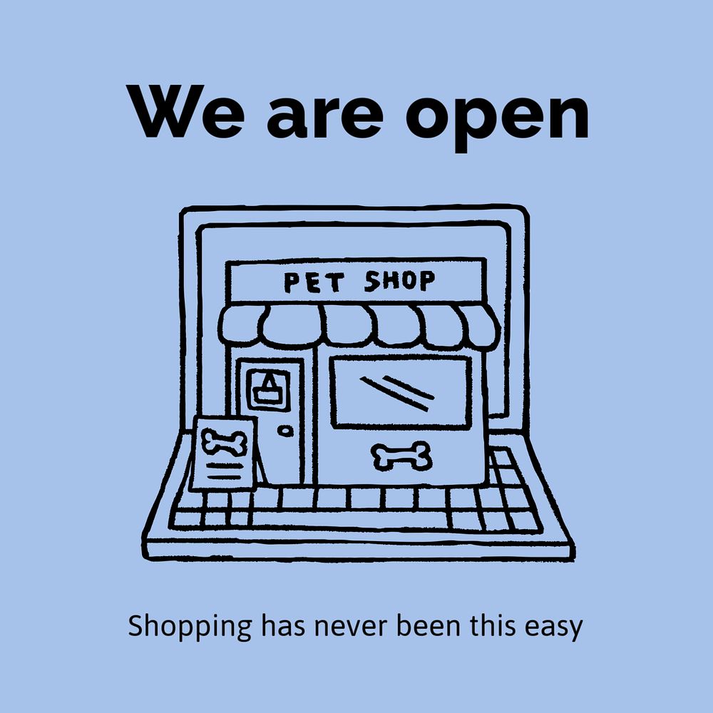 Online pet shop template Instagram post, cute doodle 