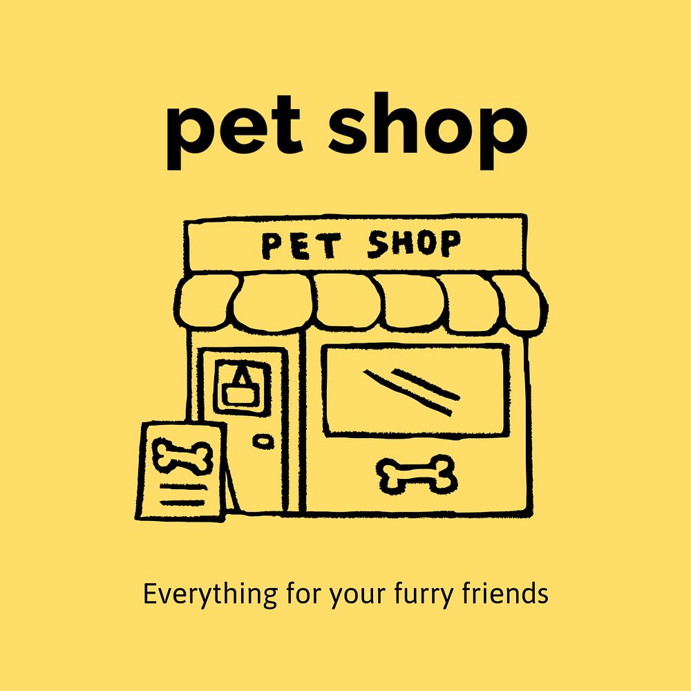 Pet shop Instagram post template, cute doodle 