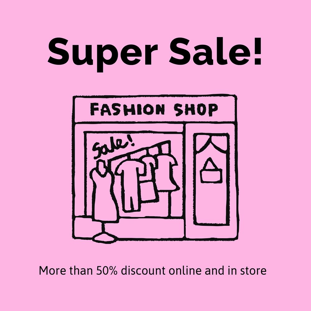 Fashion sale Instagram post template, cute doodle