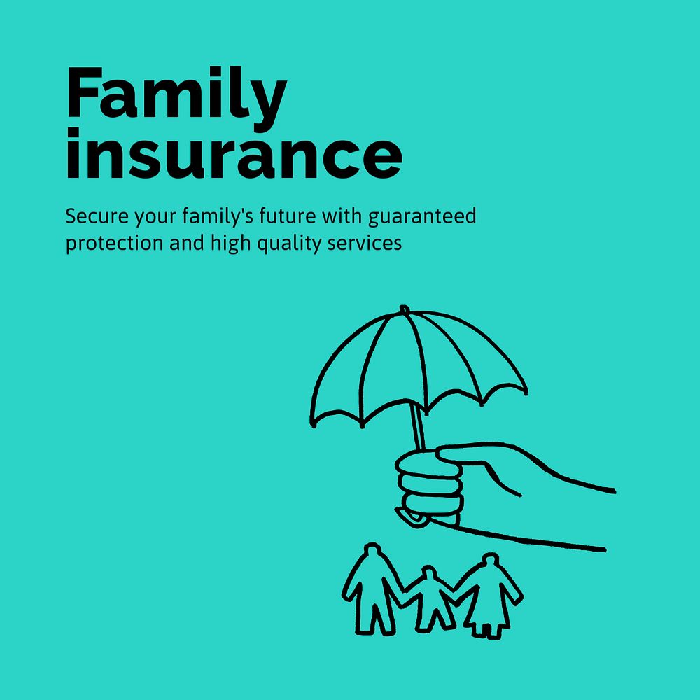 Family insurance Facebook post template, cute doodle 