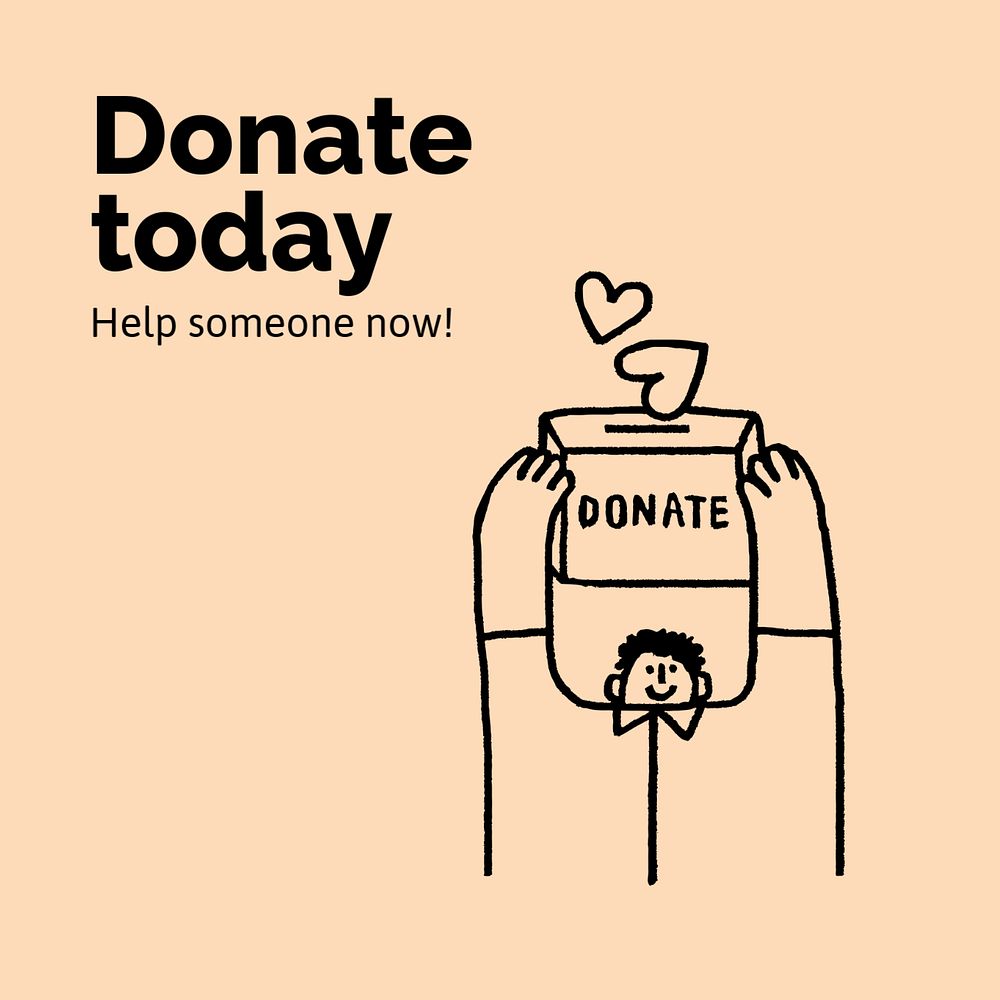Donation Facebook post template, cute doodle 