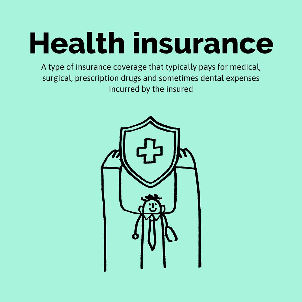 Health insurance Instagram post template, cute doodle 