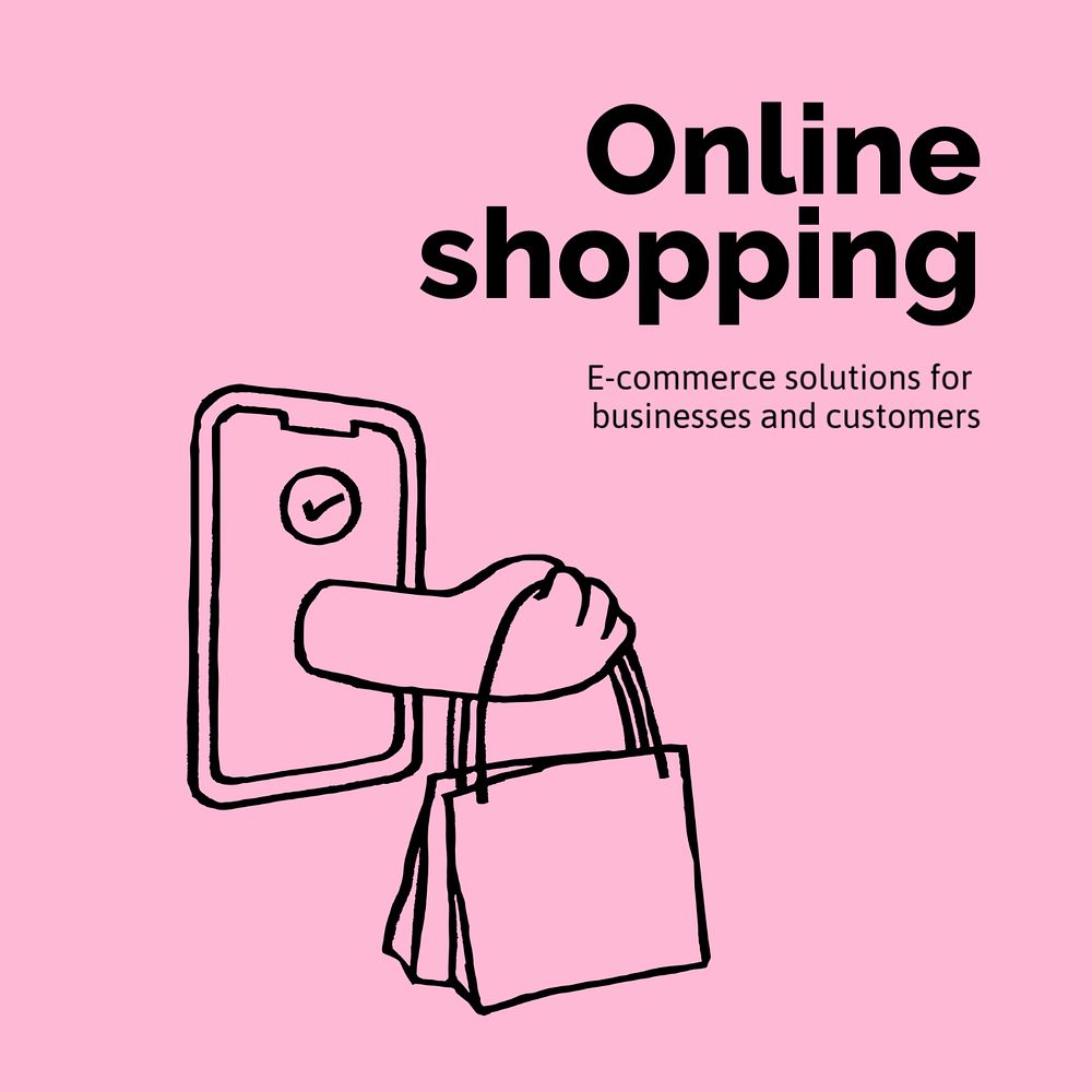 Online shopping Instagram post template, cute doodle