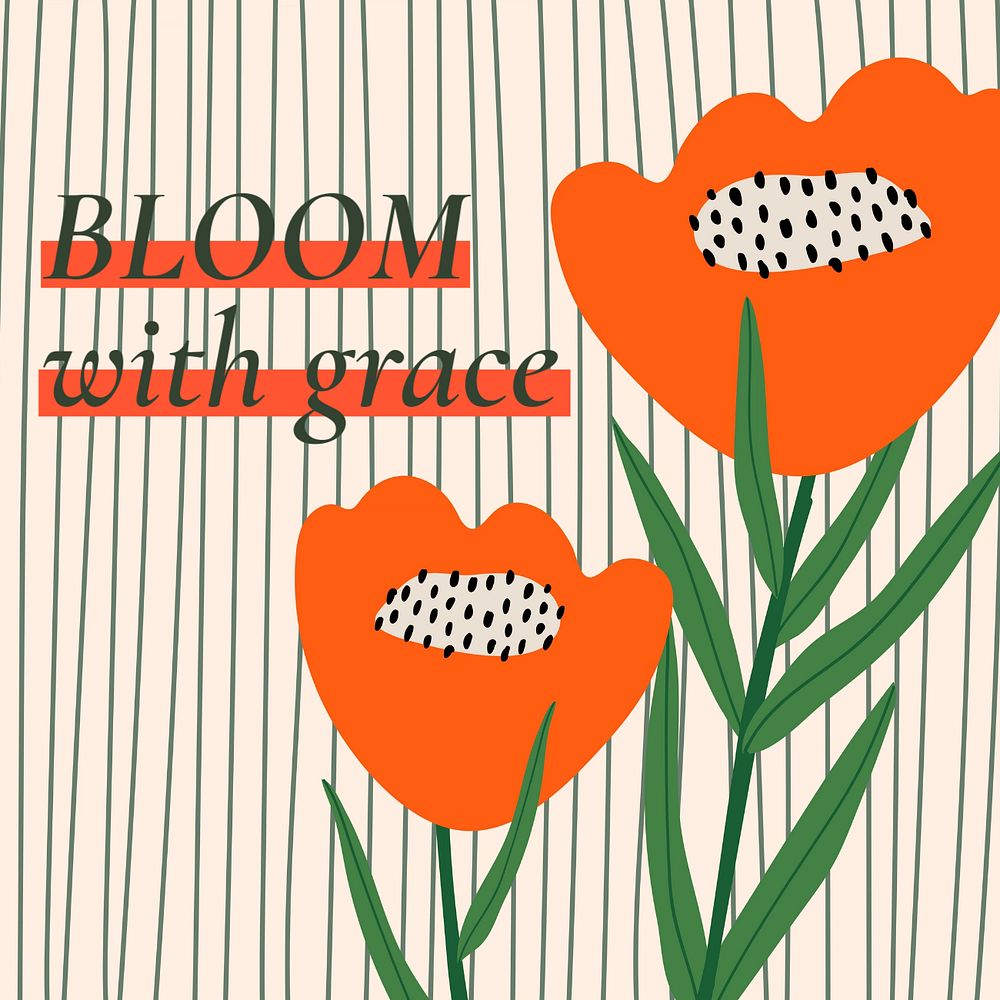 Retro flower instagram post template, minimal illustration