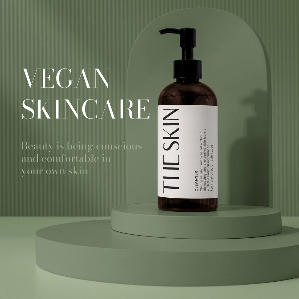 Vegan skincare Instagram post template, olive green design