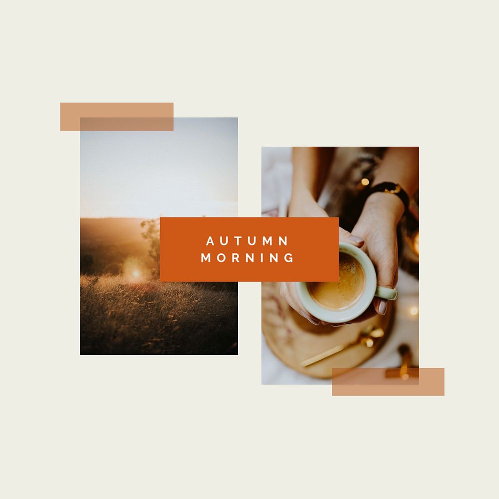 Photo collage instagram post template, fall aesthetic
