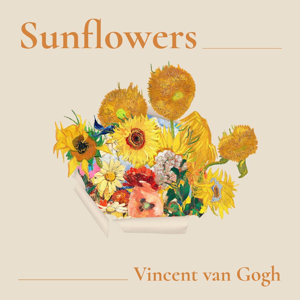 Van Gogh's sunflower Facebook post template, vintage painting remixed by rawpixel