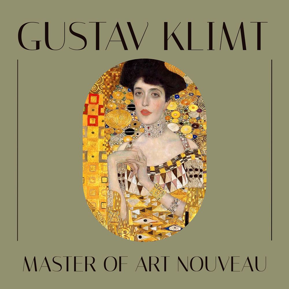 Gustav Klimt Facebook post template, Adele Bloch-Bauer painting remixed by rawpixel